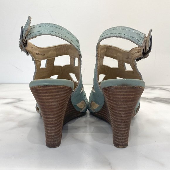 First sage green laser cut wedge sandals - Picture 6 of 10